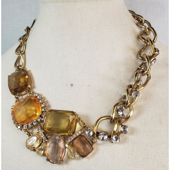 Vintage Talbot Gold Tone Cut Crystal & Resin Statement Necklace - Picture 6 of 12